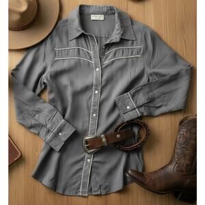 Vintage Goa Western Button Shirt Gray Piped Cowboy Rodeo Boho Top M NWT